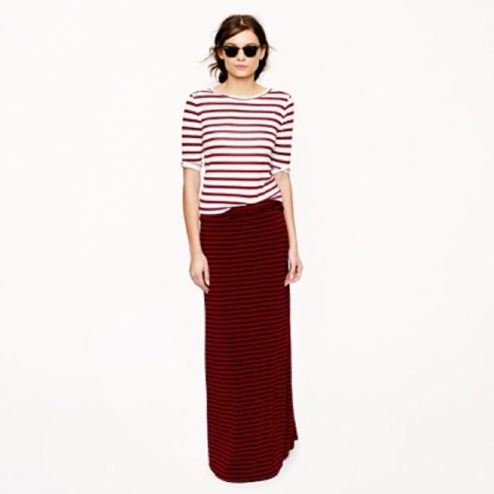 J. Crew Striped Maxi Skirt in Sangria Red/Navy